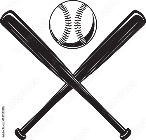 Classic baseball and crossed bats emblem on a white background