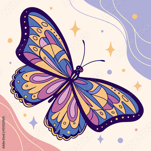 Le dessin d'un papillon coloré et magique