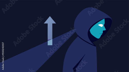 Corner Turn A side view of a suspect in a hooded sweatshirt making a sharp turn around a corner visible anxiety on their face as police lights flash in the distance.