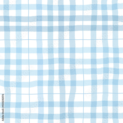 Blue Plaid Gingham Madras Check Hand Drawn Background Pattern Overlay
