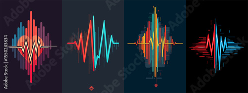 Colorful Heartbeat Waveforms Collection for Design