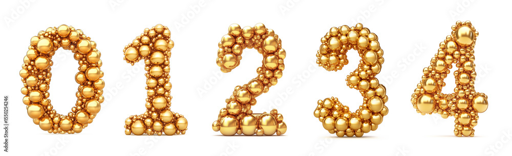 Obraz premium Golden Bauble Numbers Isolated on White Background