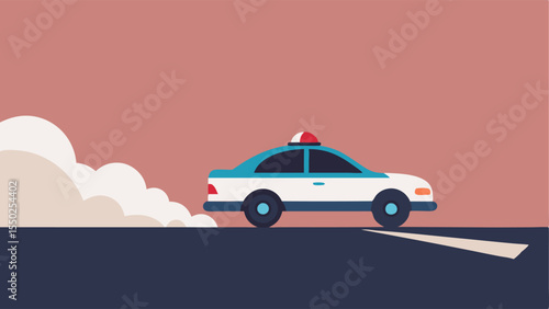 Final Corner The police car is depicted rounding a tight corner tires screeching in pursuit with the suspects vehicle ly ahead in the distance smoke trailing behind.