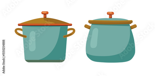 Camping pot, Forest travel. Flat vector clipart, illustration with isolated background.