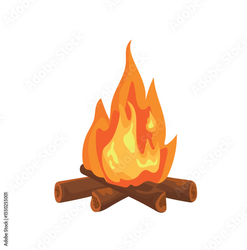 Bonfire, Camping, Forest travel. Flat vector clipart, illustration with isolated background.