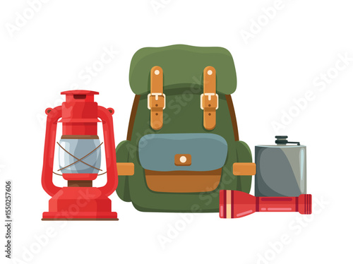Camping, Forest travel. Flat vector clipart, illustration with isolated background.