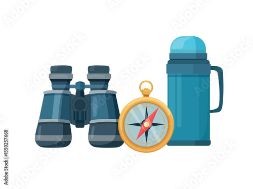 Camping, Forest travel. Flat vector clipart, illustration with isolated background.
