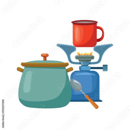 Camping, Forest travel. Flat vector clipart, illustration with isolated background.