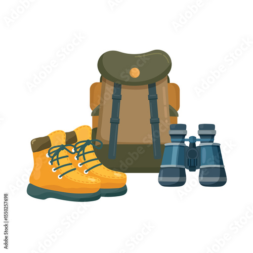 Camping, Forest travel. Flat vector clipart, illustration with isolated background.