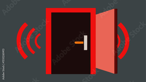 Alarm Triggered An illustration showing a safe door ajar with an alarm sounding indicated by sound waves or a flashing red light.