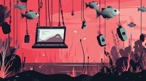 Online Phishing Hacking Scam Concept with Data, Cybersecurity Theft Illustration