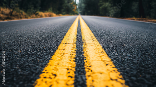 Minimal asphalt road with clear lane lines