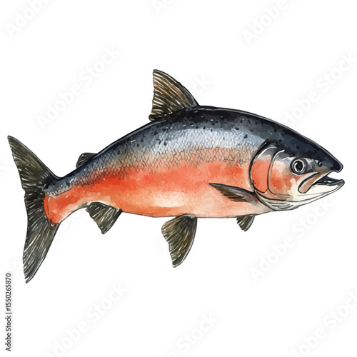 Salmon, watercolor drawing vector, isolated on a white background.