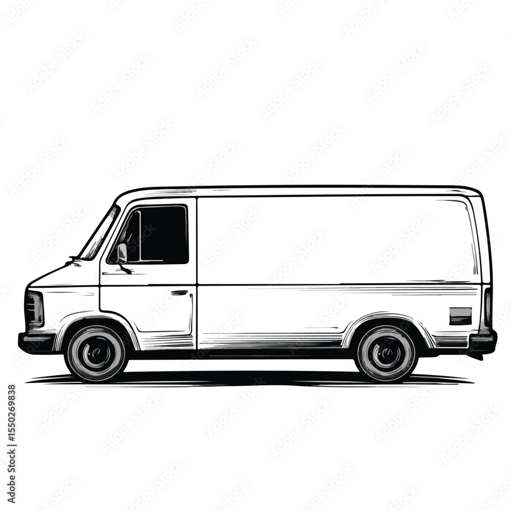 Vector Cartoon Delivery Van Illustration in Black Vector Cartoon Delivery Van Illustration in Black