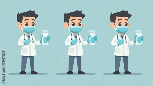 Professional Dentist Character Holding Mouthwash Flat Vector Illustration