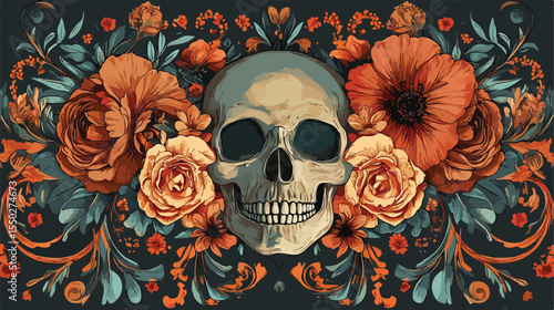 Dia de los Muertos card with calligraphy and floral design