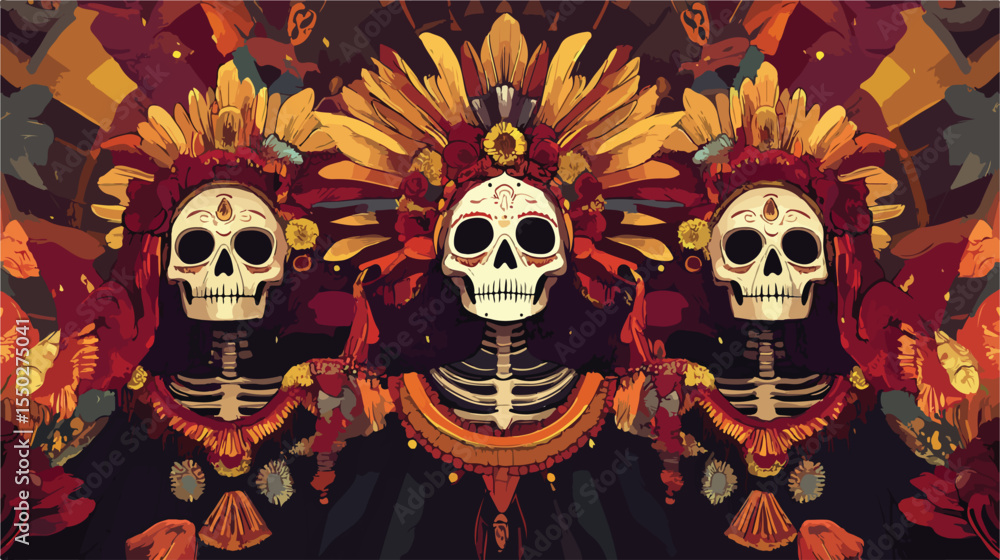Day of the Dead Card with Catrinas and Skull Day of the Dead Card with Catrinas and Skull