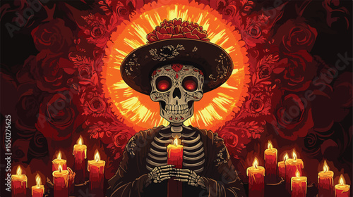 Day of the Dead Portrait with Candles Wax Flames