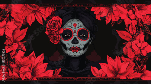 Day of the Dead Portrait with Floral Frame