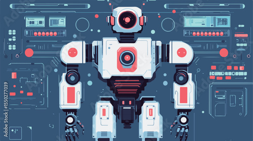 Digital AI Robot Machine Flat Vector Illustration