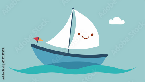 Comic Contrast A cartoonstyle tiny boat bobbing on calm water overshadowed by an enormous sail that is nearly twice the height of the boat. The sail features a big friendly smiley