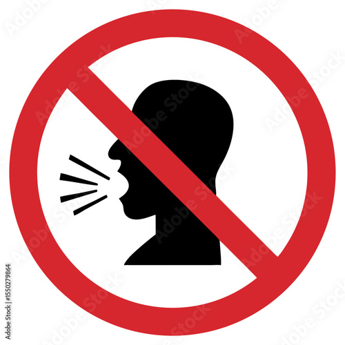 Shouting is prohibited sign with a silhouette illustration of a person on white background