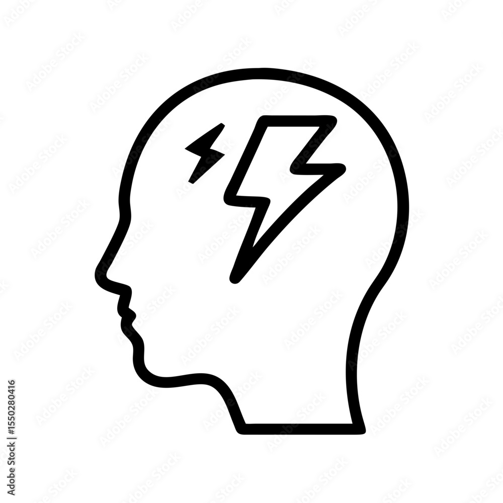 Outline of a head with lightning symbolizing medical conditions Outline of a head with lightning symbolizing medical conditions