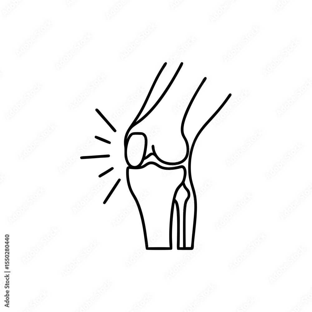 Obraz premium Knee joint pain icon – line illustration symbolizing arthritis, joint inflammation, and bone-related conditions