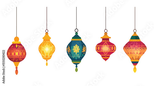 Ethnicity Diwali Festival Hanging Lamps Flat Icon