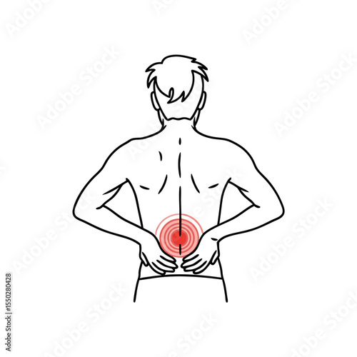Man holding lower back experiencing pain in outline illustration  