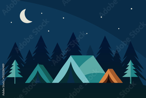 Night Camping Adventure Under the Stars, amidst the Pines