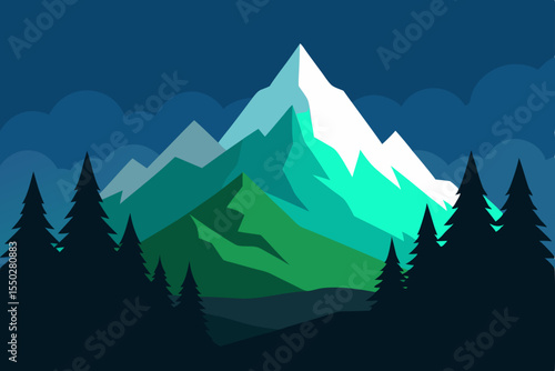 Majestic Mountain Peak A Serene Nighttime Landscape Illustration