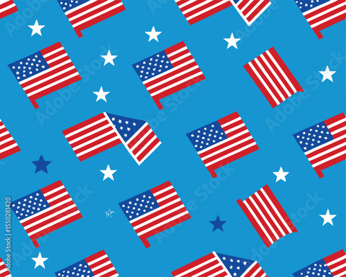 Seamless USA Flag Background for 4th July, Repeating Patriotic Pattern