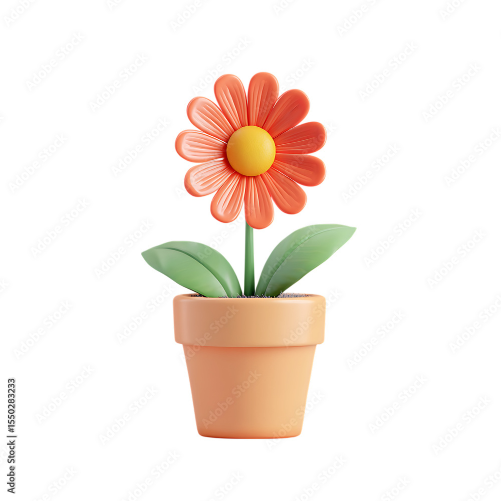 Obraz premium Cute 3d rendered orange daisy flower in a terracotta pot isolated on transparent background