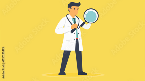 Doctor with Magnifying Glass Character Vector Illustration