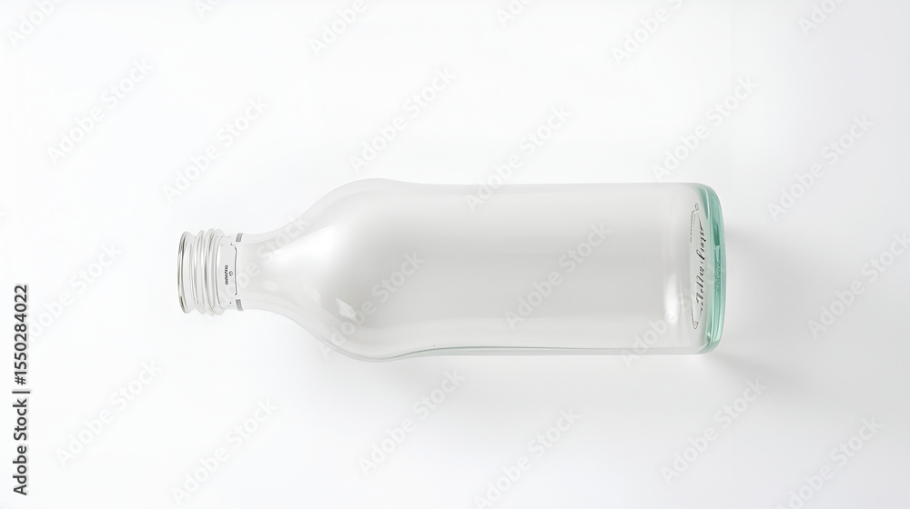 Empty clear glass bottle on off white background Empty clear glass bottle on off white background