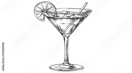 Cocktail Glass Vector Illustration Drawing