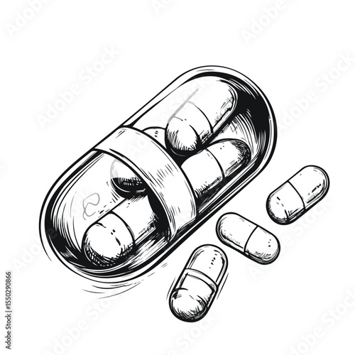 Drug Capsule and Money Cartoon Vector Illustration