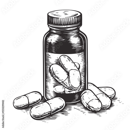 Colorful Cartoon Vector of Drug Pills and Bottle Illustration