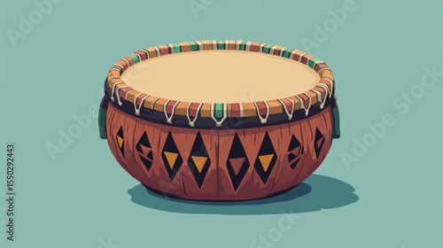 Ethnic Drum Musical Instrument Flat Vector Illustration