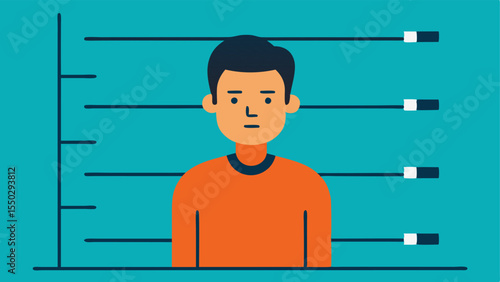 Each illustration description aims to convey a clear visual of the process of taking a suspects mugshot while placing emphasis on the height chart as an integral part of the scene.