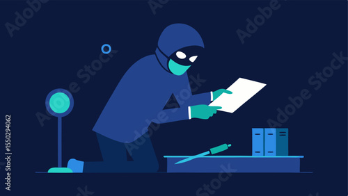 Document Analysis A forensic spet using a UV light to examine a document for alterations or hidden markings with magnifying tools on the side.
