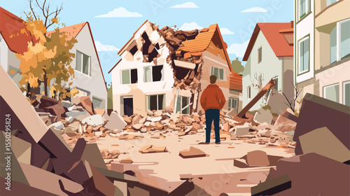 Vibrant Volunteer Illustration for Earthquake Relief Efforts