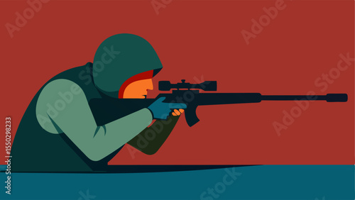 Breath Control An illustration of the sniper taking a deep breath stabilizing their position before taking the shot with focused intensity in their eyes.