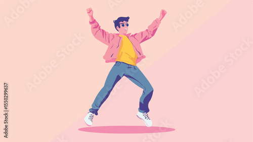 Vibrant Happy Man Dancing Choreography Flat Vector Illustration