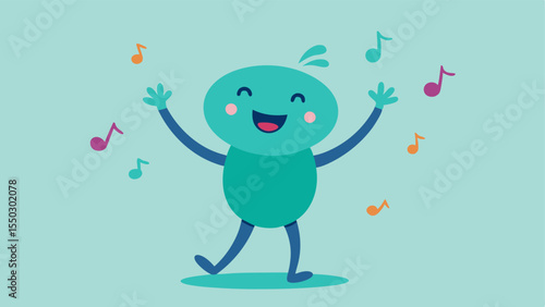 Dancing Character A whimsical character is depicted middance twirling with one arm extended and the other hand on their hip. Their face is lit up with ecstatic joy showcasing