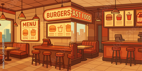 Stylish Fast Food Interior Design Featuring Coffee and Burger Menu