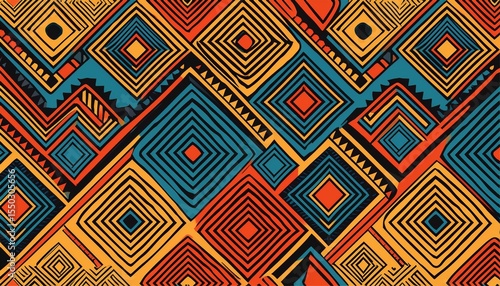 Wallpaper Mural seamless african pattern ethnic and tribal motifs orange red yellow blue and black colors Torontodigital.ca
