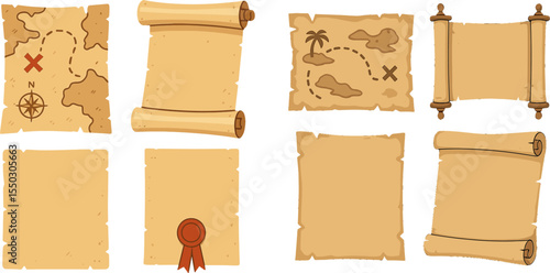 Collection of Vintage Pirate Treasure Maps and Scrolls