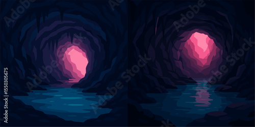 Mystical Cave Interior with Reflections and Ambient Lighting